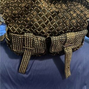Elegant Blue and sliver leather &Jean studs Women's Bag vintage